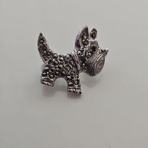 Pooch Dog Pin With Rhinestones Silver